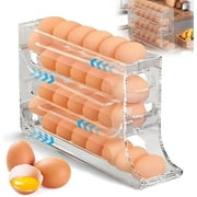 Egg Dispenser for Refrigerator 4 Tiers Automatic Rolling Space Saving 30 Eggs Fridge